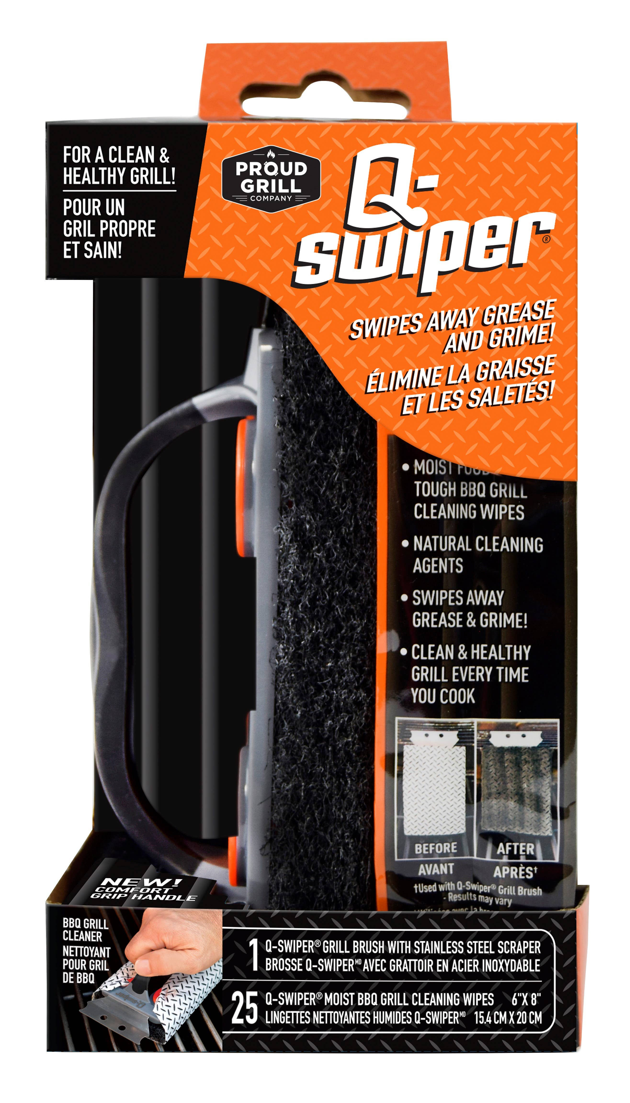 Q-Swiper BBQ Grill Cleaner Set - 1 Brush - 40 Cleaning Wipes - 2