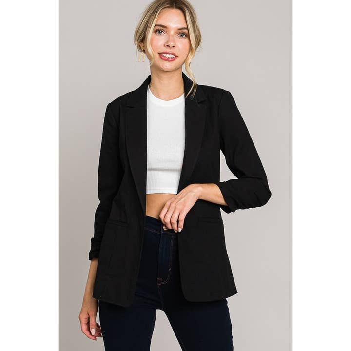 Lemon Tree - Wholesale Blazer - Women's - Linen Ruched Sleeve Blazer Jacket7