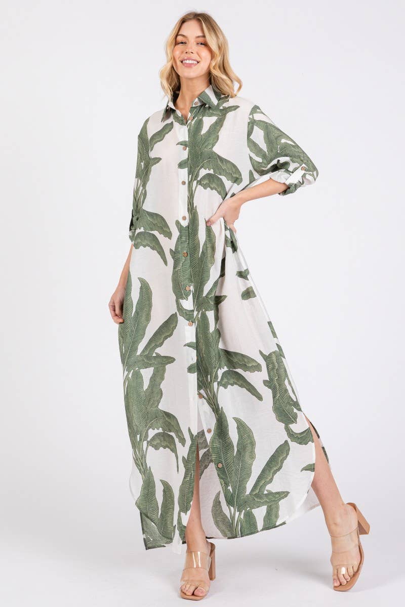 Vanilla Monkey - Wholesale Dress - Women's - Palm Print Button-down Maxi Dress5