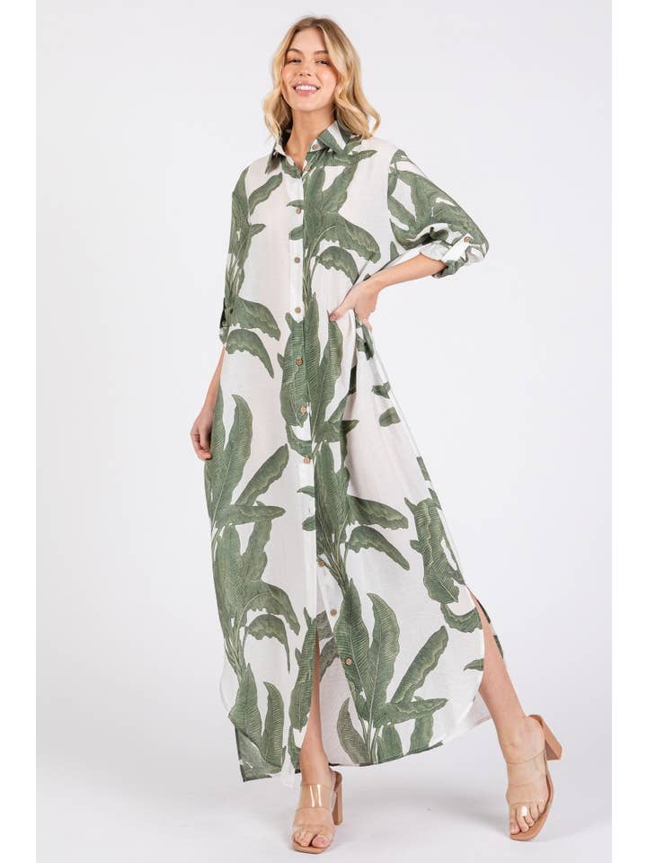 Vanilla Monkey - Wholesale Dress - Women's - Palm Print Button-down Maxi Dress5
