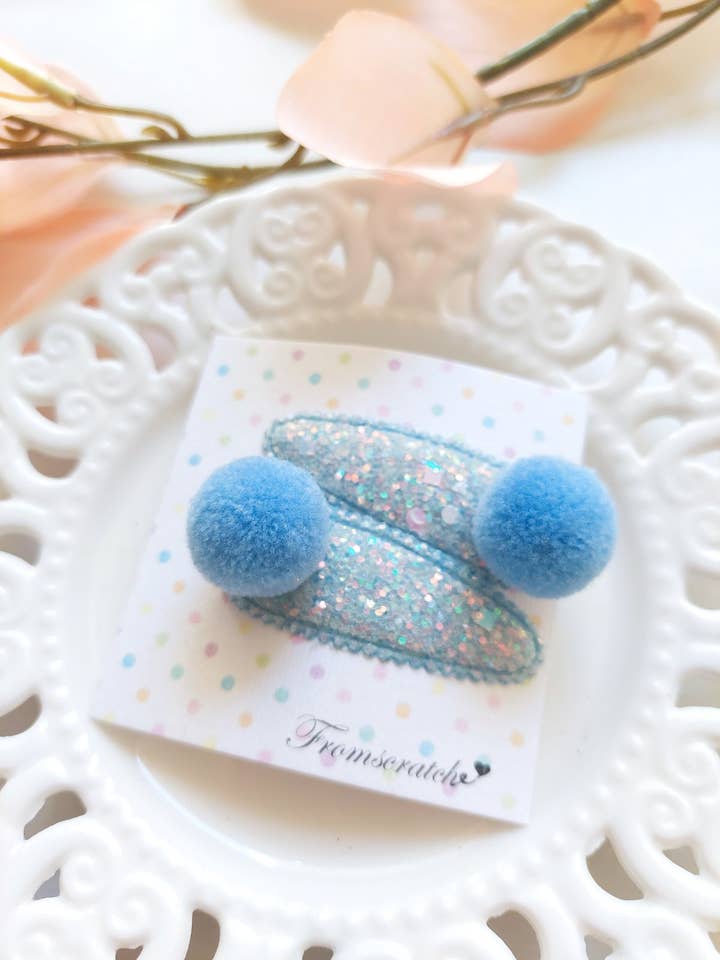 Horquillas con Pompones de Purpurina Azul (2 uds) para venta al por mayor de From Scratch Store