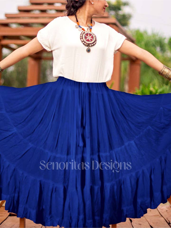 Saia de cor sólida azul escuro 100% algodão por atacado de Senoritas Tribal Designs