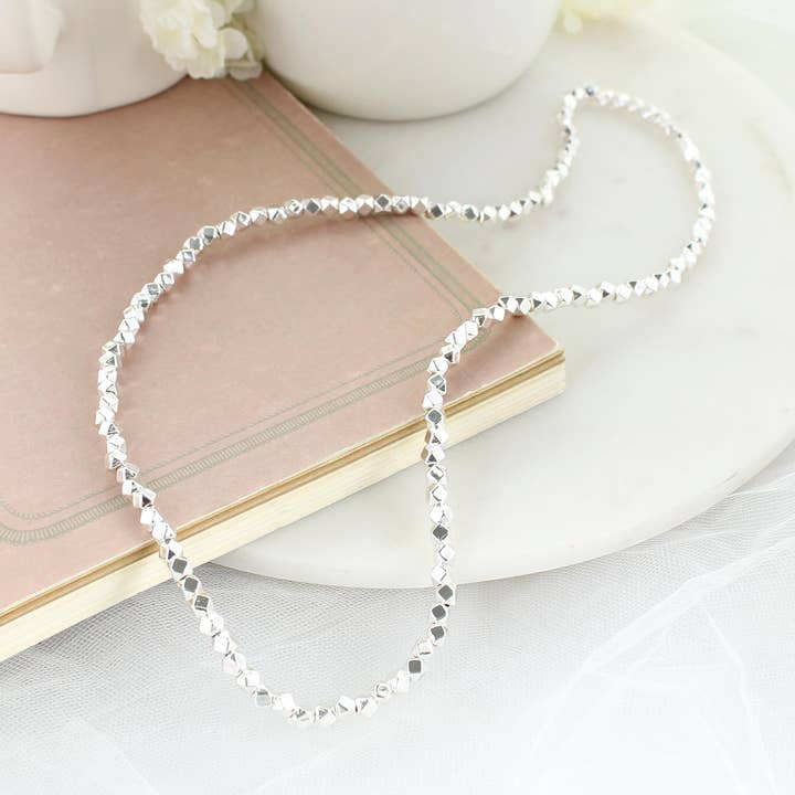 24" Silver Bead Stretch Necklace for wholesale by Seasons Jewelry