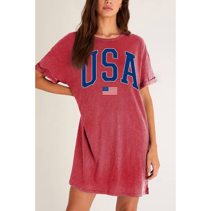 HRTandLUV - Wholesale T-Shirt (Graphic) - Women's - USA USAFLAG MINERAL GRAPHIC DRESS