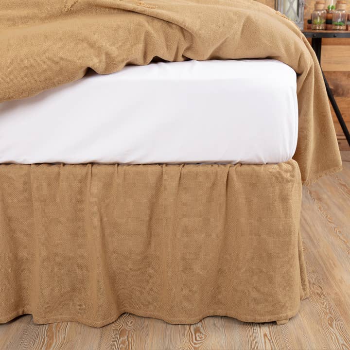 VHC Brands - Wholesale Bedskirt - Burlap Natural Ruffled King Bed Skirt 78x80x16