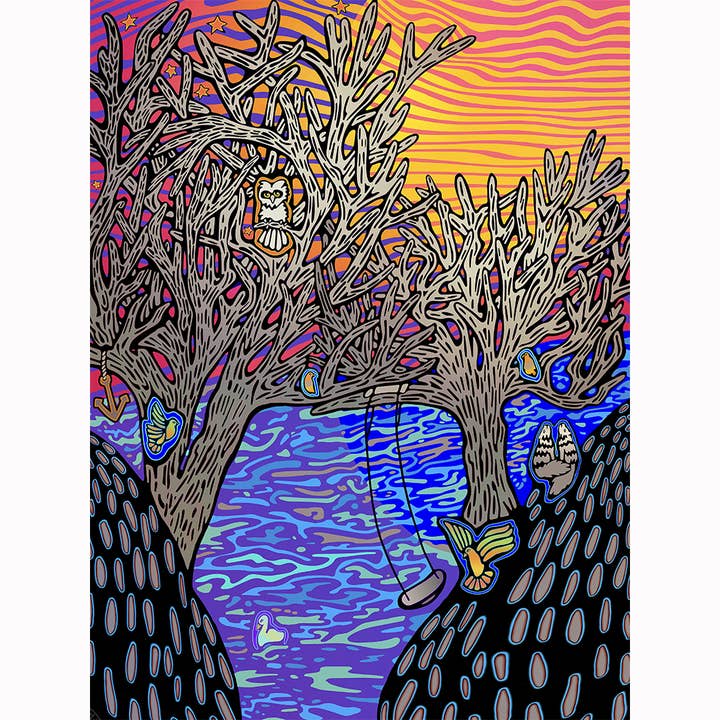 Owl and the Silver Trees — Epic 5-Foot Canvas for wholesale by Carolyn Ferris Art