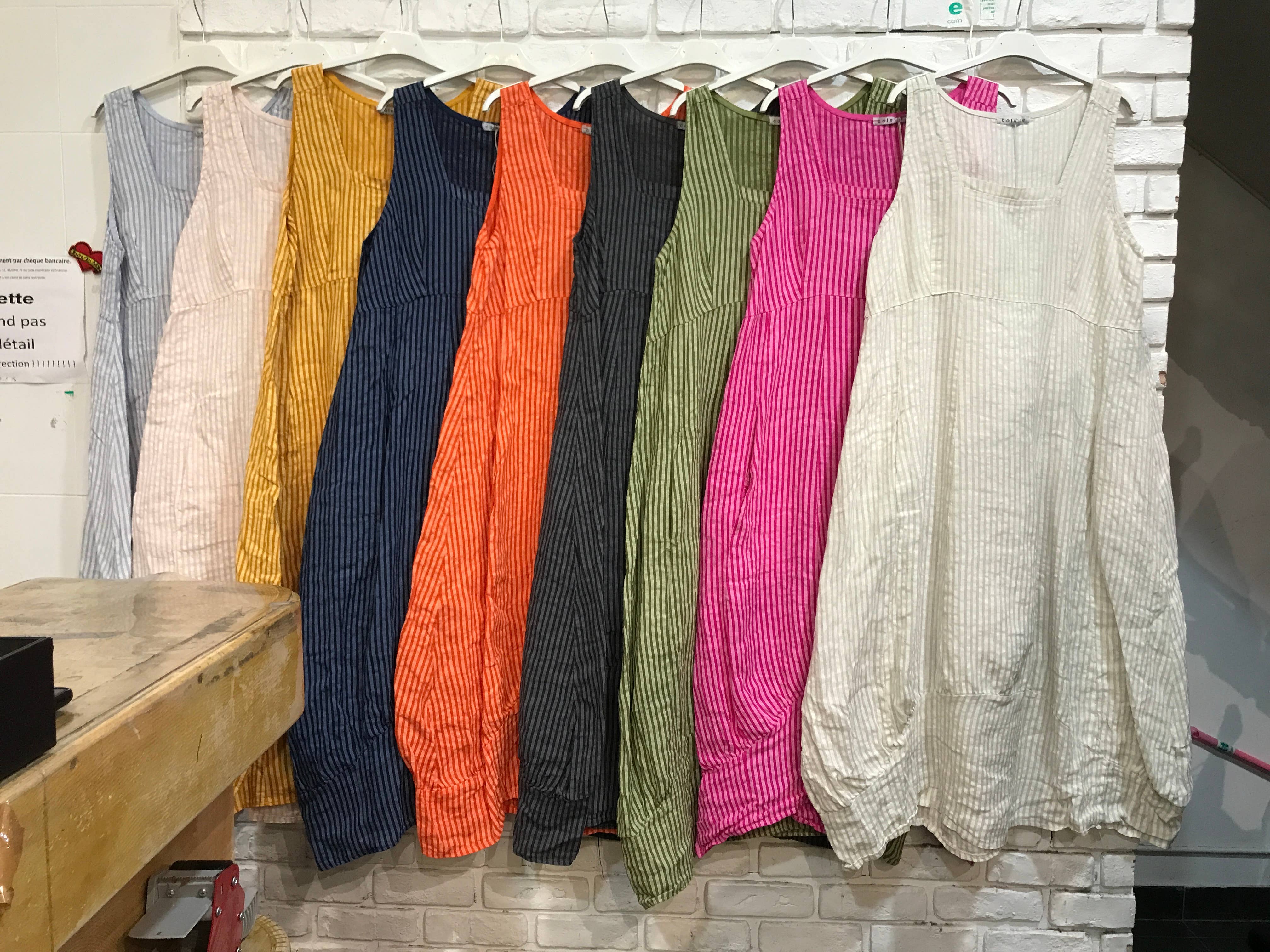 la maison des fibres naturelles - Wholesale Dress - Women's - Sleeveless striped dress 6223stripe 100%LINEN14