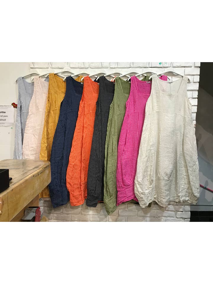 la maison des fibres naturelles - Wholesale Dress – Women's - Sleeveless striped dress 6223stripe 100%LINEN14