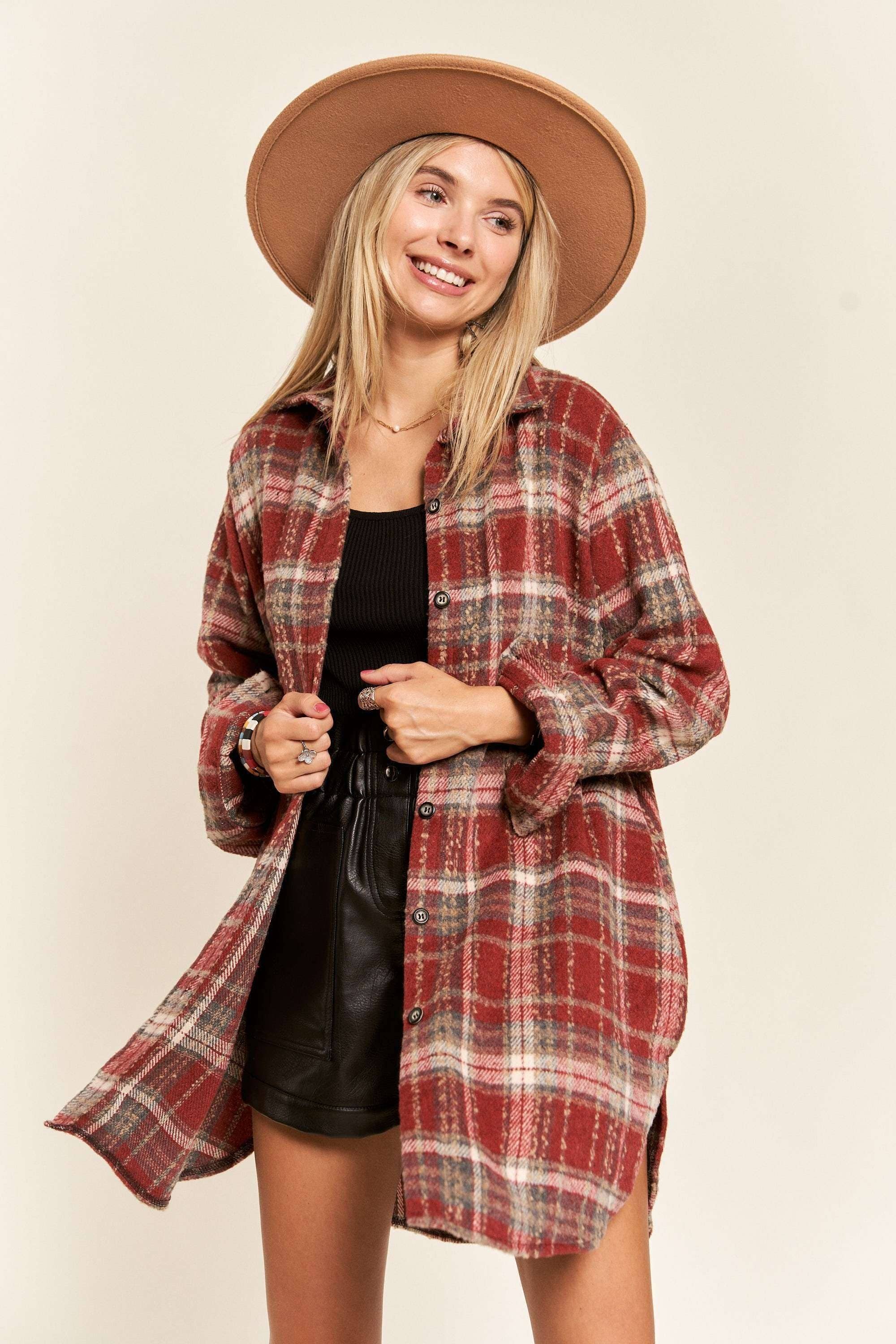 Madelyn - Wholesale Jacket - Women's - LEJ2587B - CHECK FLANNEL SHACKET