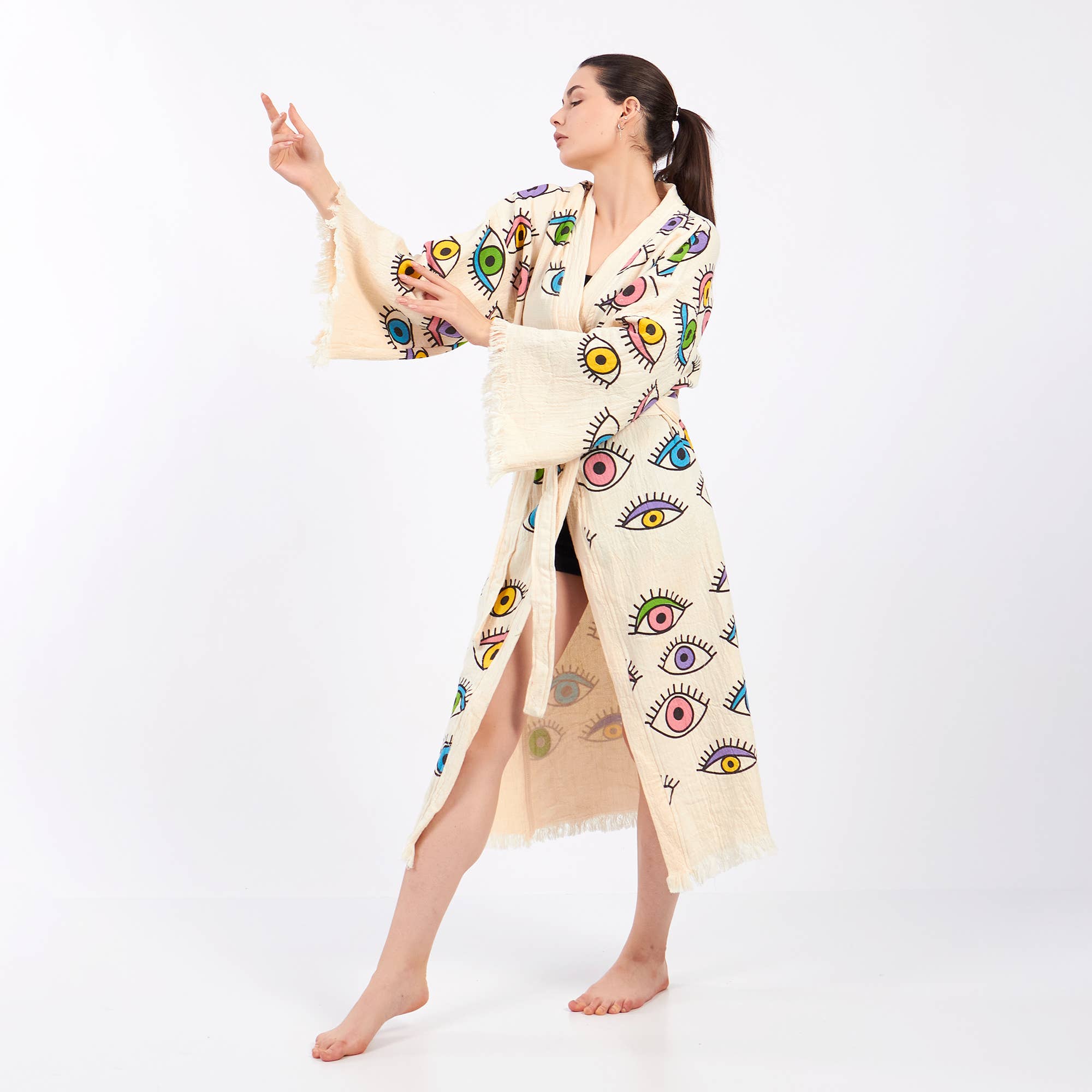 Yaz Concepts - Wholesale Kimono - Dames - Turkse badjas met kleurrijk oogmotief, festival kimono kaftan11