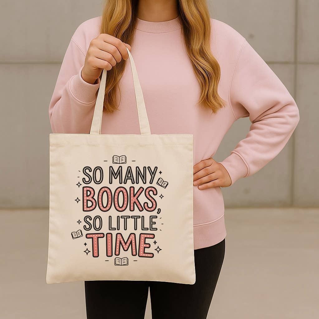 DaisyChainDesignCo - Vente Tote bag – femme - Tote bag en toile "Tant de livres, si peu de temps"0