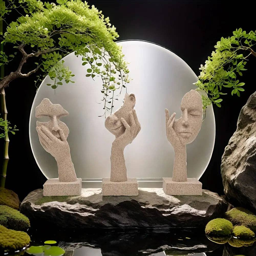 Huis Van Merken - Wholesale Sculpture - 3pcs Abstract Mask Small Statue Set0