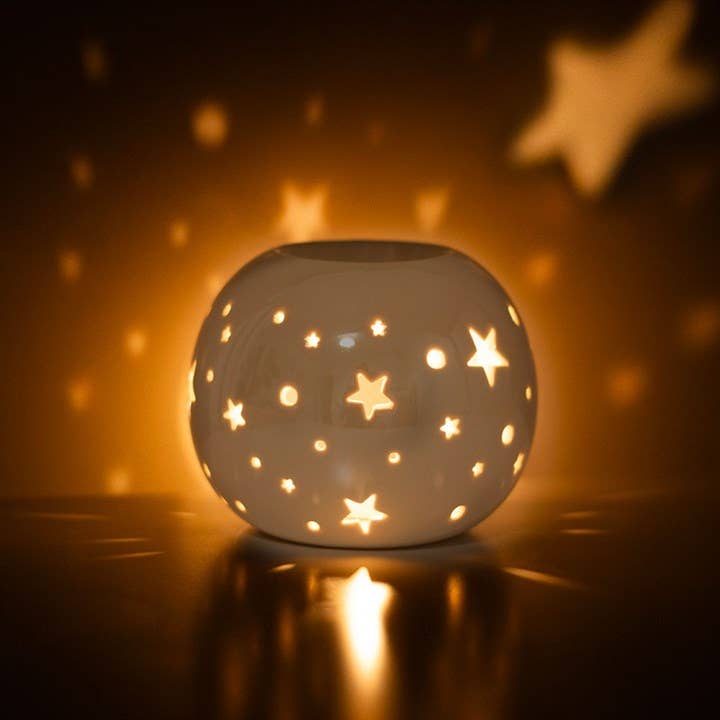 Something Different Wholesale - Wholesale Oil Warmer - White Iridescent Star Oil Burner and Wax Warmer