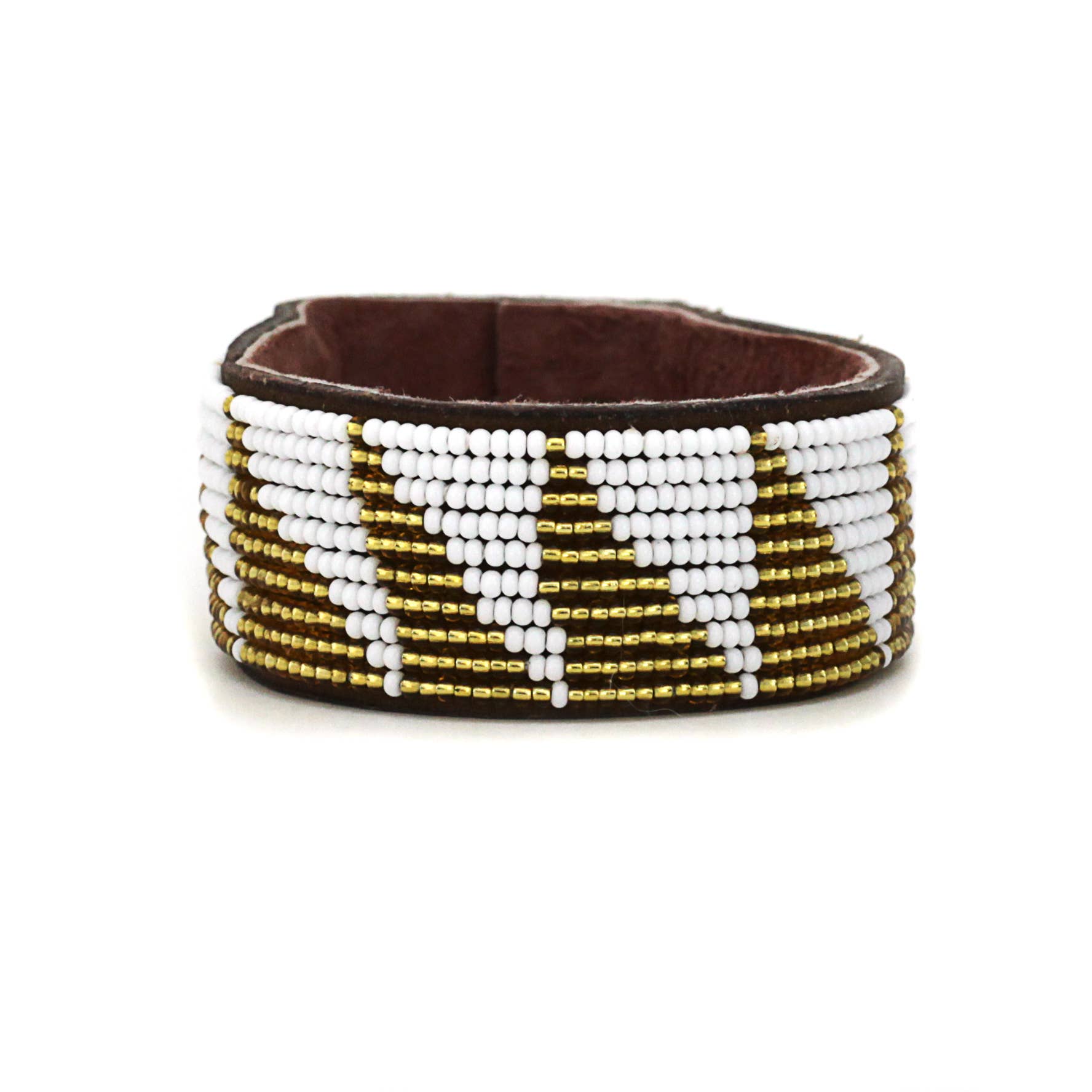 Swahili Coast - Wholesale Cuff Bracelet - Medium Gold and White Tri Leather Cuff0