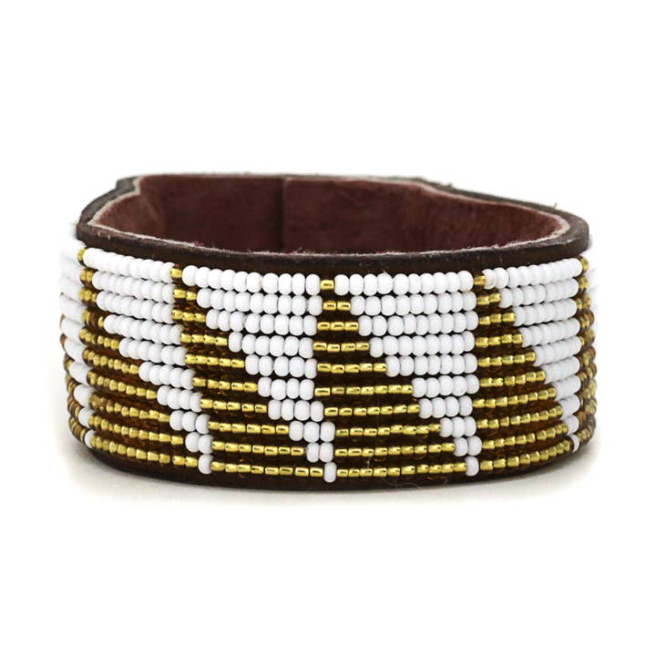 Swahili Coast - Wholesale Cuff Bracelet - Medium Gold and White Tri Leather Cuff0