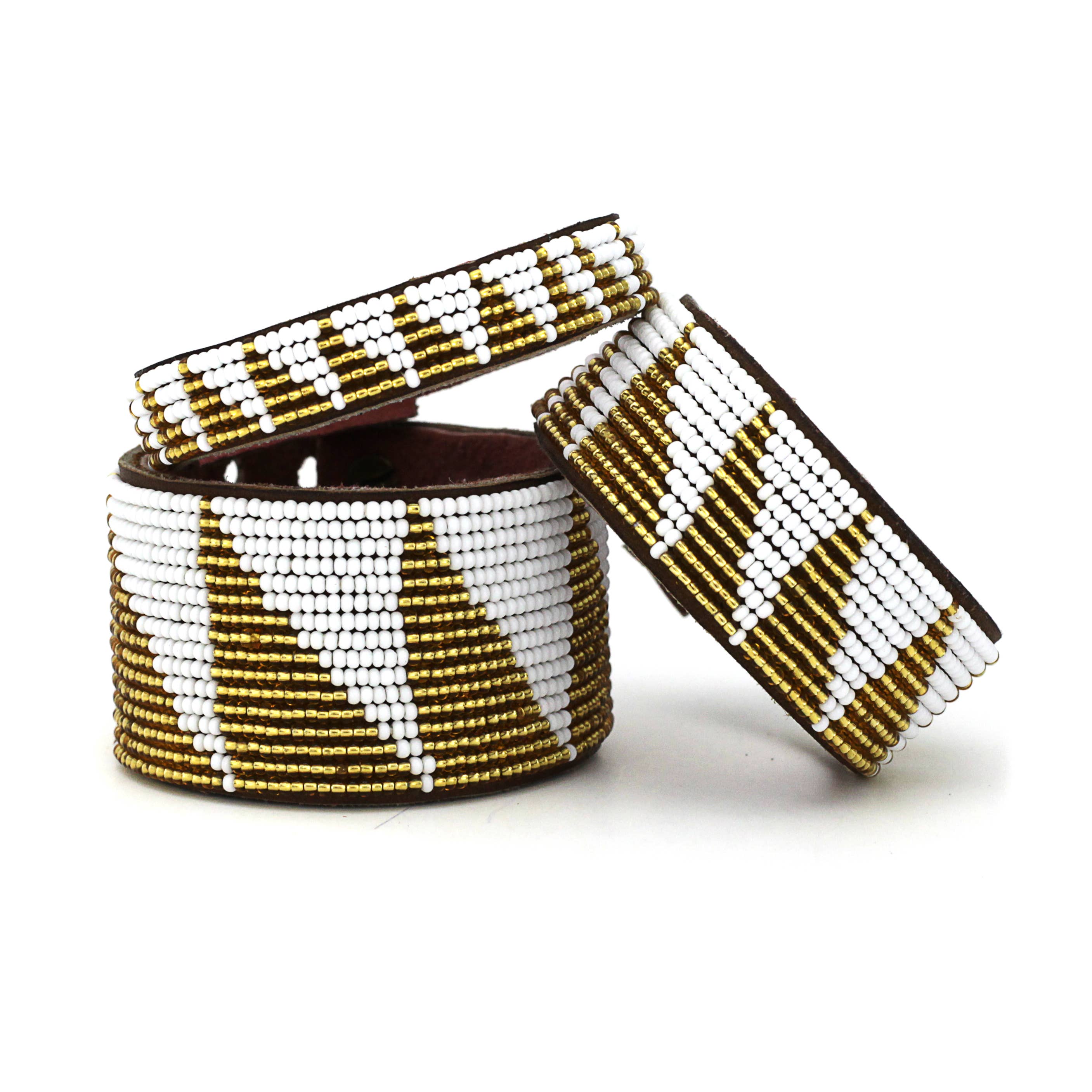 Swahili Coast - Wholesale Cuff Bracelet - Medium Gold and White Tri Leather Cuff1
