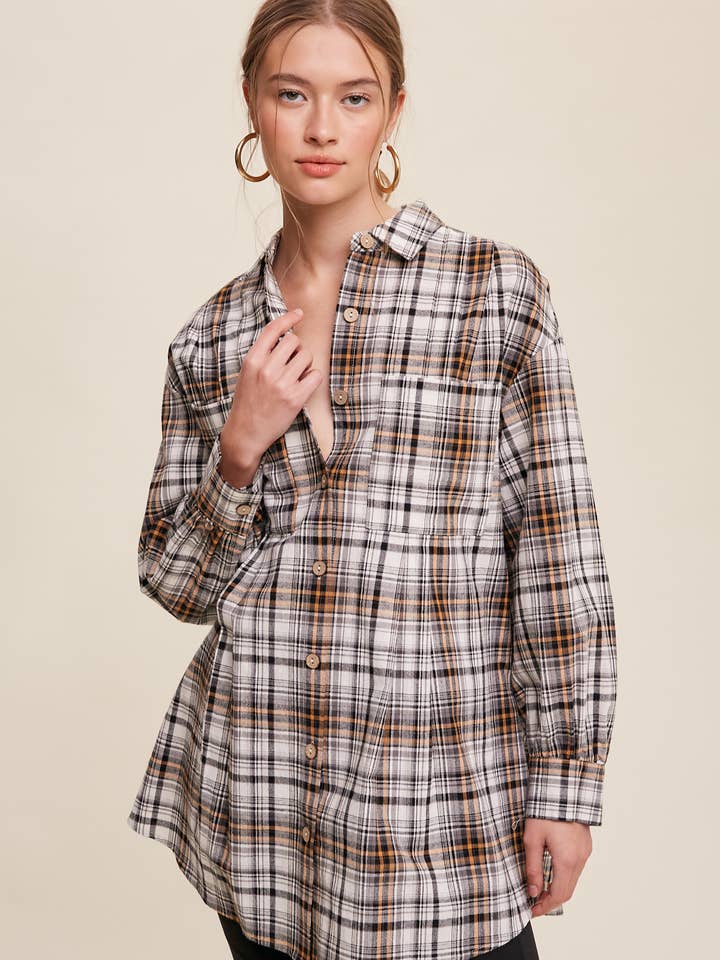 Plaid Button-Down Oversized Shirt for wholesale by Listicle
