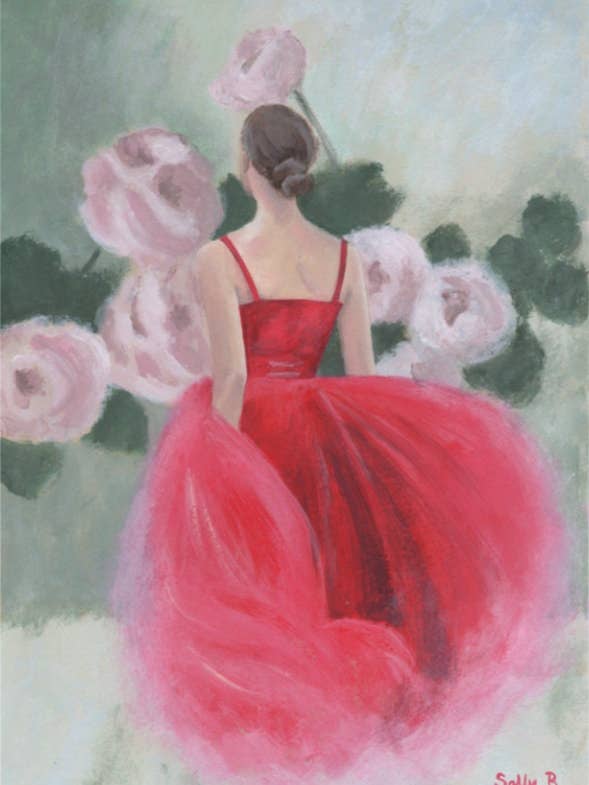 Frau Rückenporträt figurativ mit Blume pastell für den Großhandel von Sally B