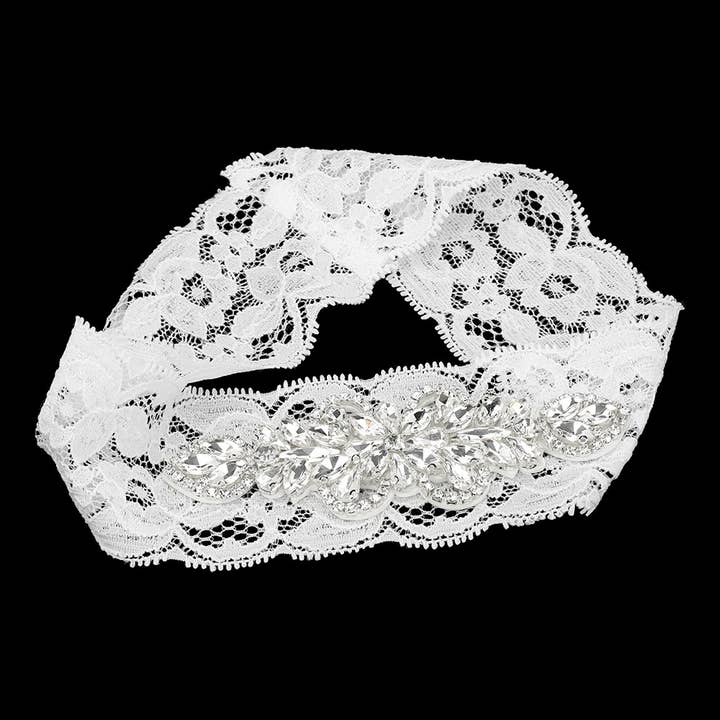 Sensibling Corp. - Wholesale Garter Belt - Women's - Flower Stone Cluster Accent Lace Stretch Wedding Garter