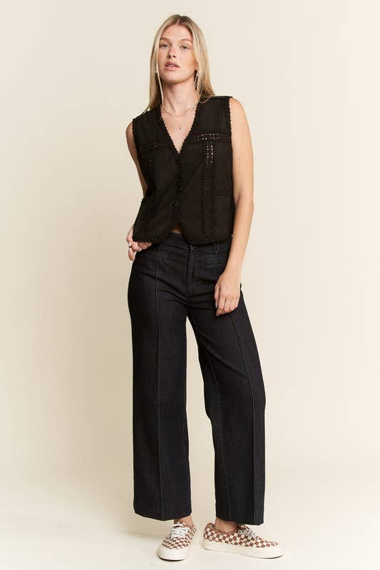 JADE BY JANE PLUS - Wholesale Outerwear Vest - Women's - PLUS SIZE SUEDE VEST WITH LACE TRIM19