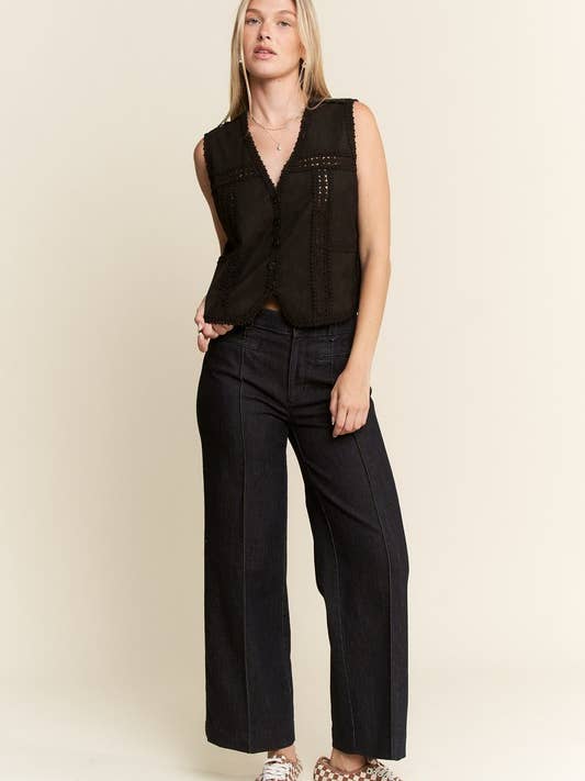 JADE BY JANE PLUS - Wholesale Outerwear Vest - Women's - PLUS SIZE SUEDE VEST WITH LACE TRIM19