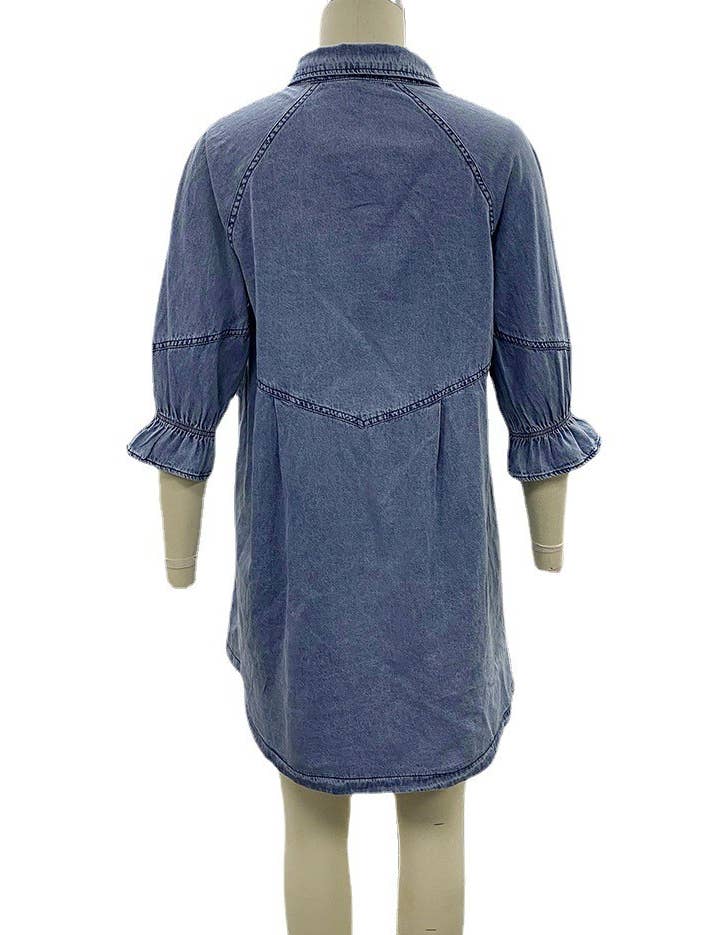 HIDDENBRAND - Wholesale Dress - Women's - Balloon sleeve denim shirt mini dress20