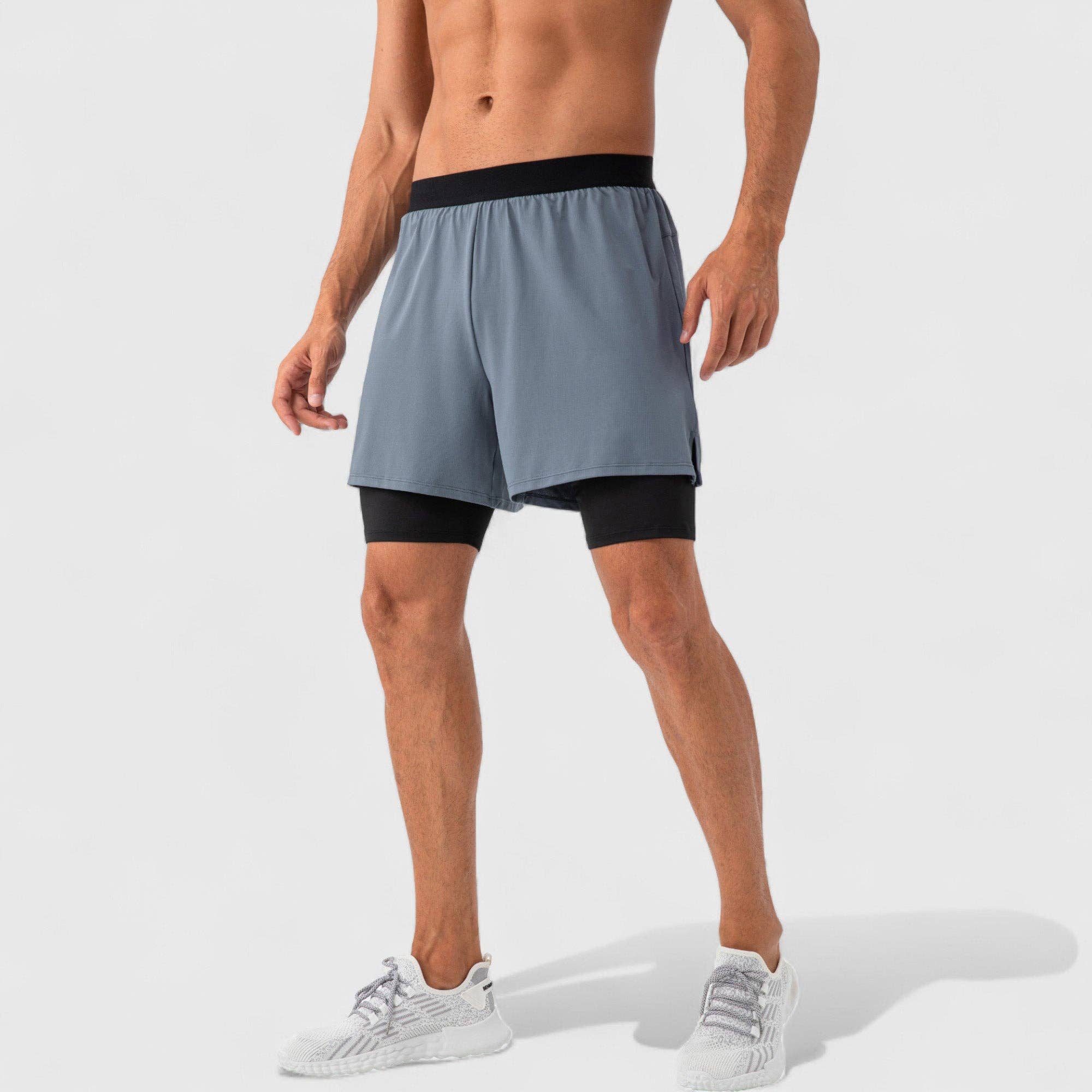 Active by Anna-Kaci - Wholesale Athletic Shorts - Men's - Men's 2-in-1 Training Shorts with Inner Compression Layer an19