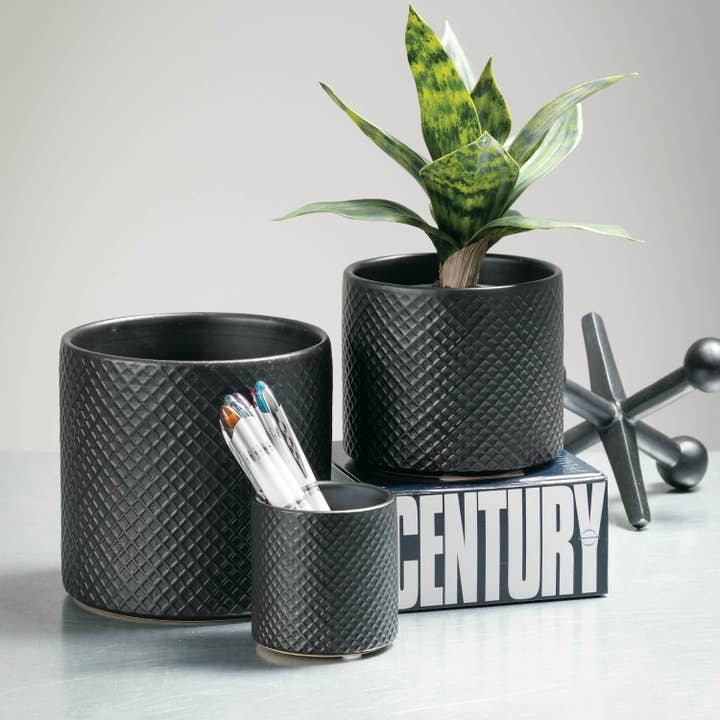 Sullivans Home Decor - Wholesale Plant Pot - Black Textured Pot Set Of 3