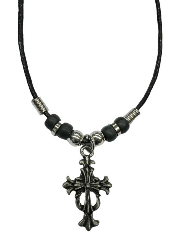 Black Gothic Cross Black Cord Pendant Necklace for wholesale by DK Hawaii