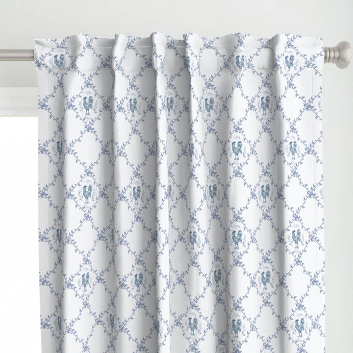 Folk Rooster Curtain Panel for wholesale by Fox & Willow Design Studio
