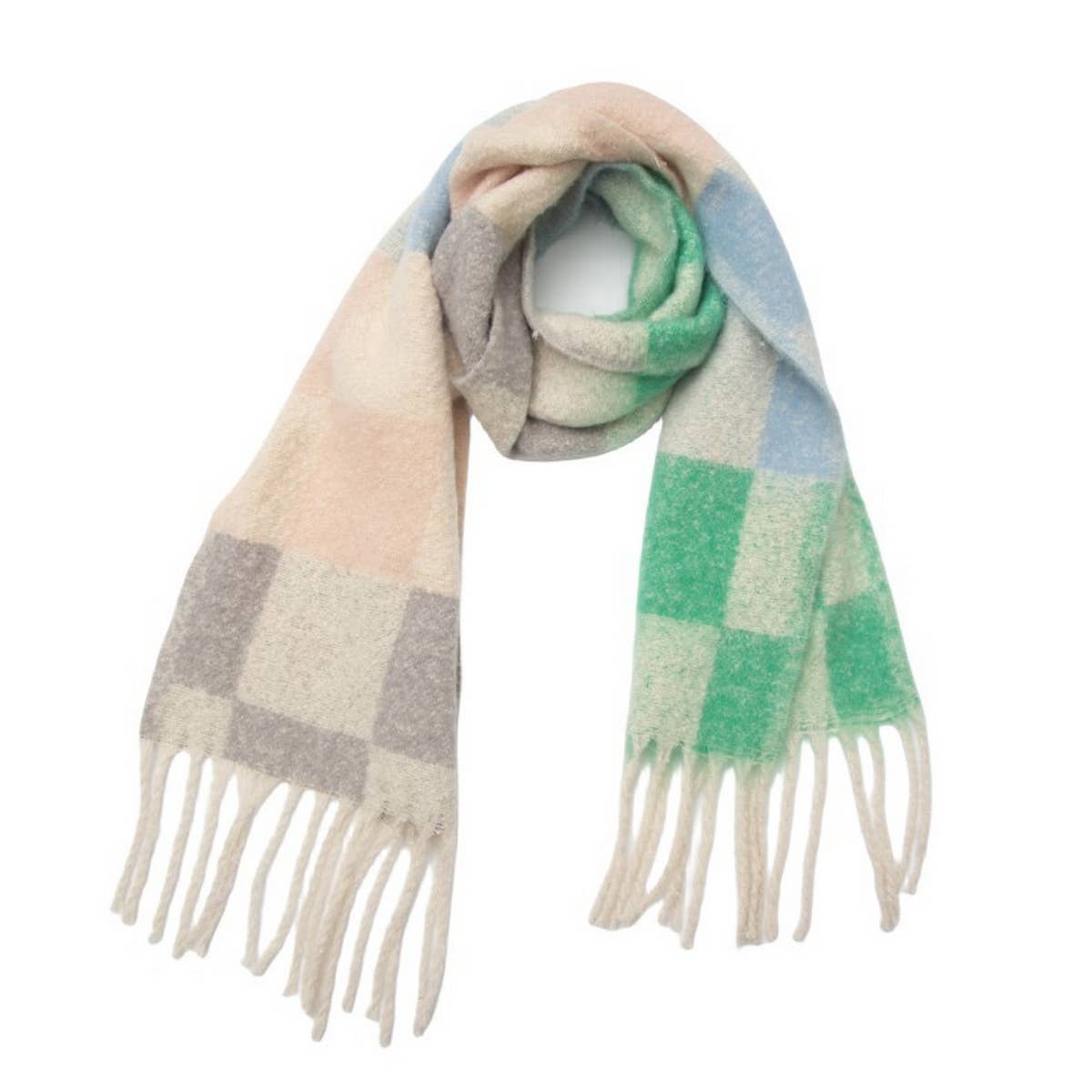 ACCITY - Wholesale Scarf - Women's - Tassel Circle Yarn Checkered Scarf for Fall/Winter_CWASC12800