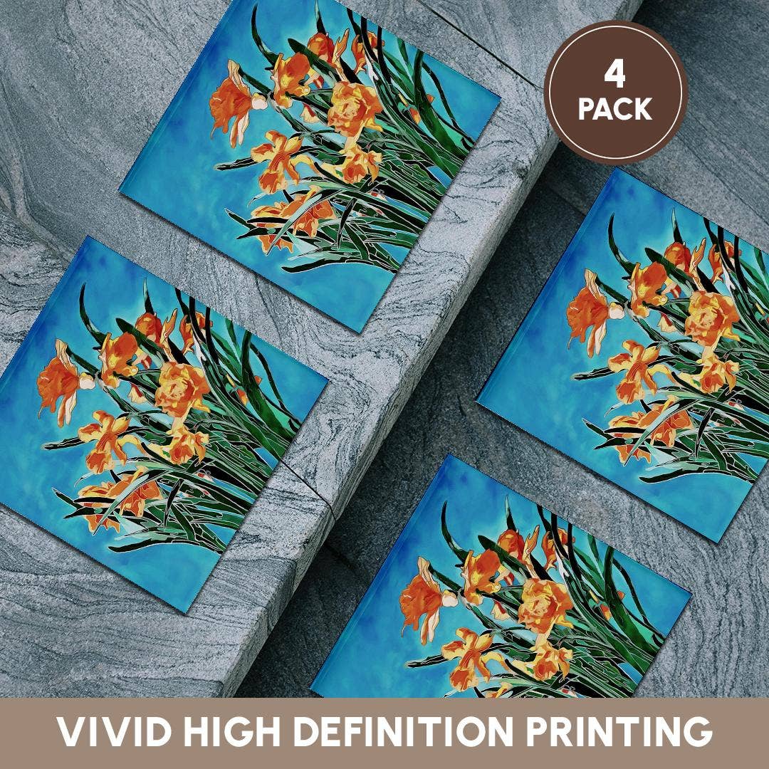 3dRose - Wholesale Coasters - 3dRose, Blooming Golden Daffodils Bold Line Art, Coaster5