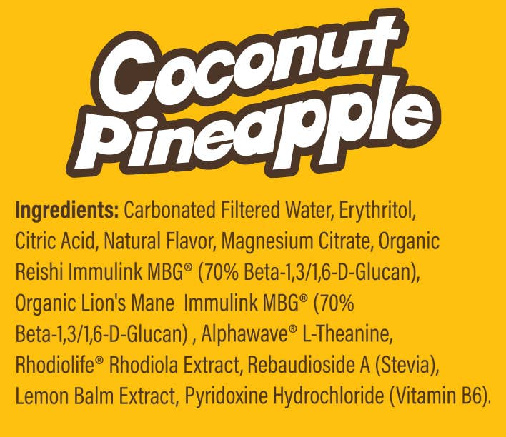 Melting Forest - Vente Eau gazeuse - Boisson aux champignons pour soulagement du stress - Noix de coco et ananas16