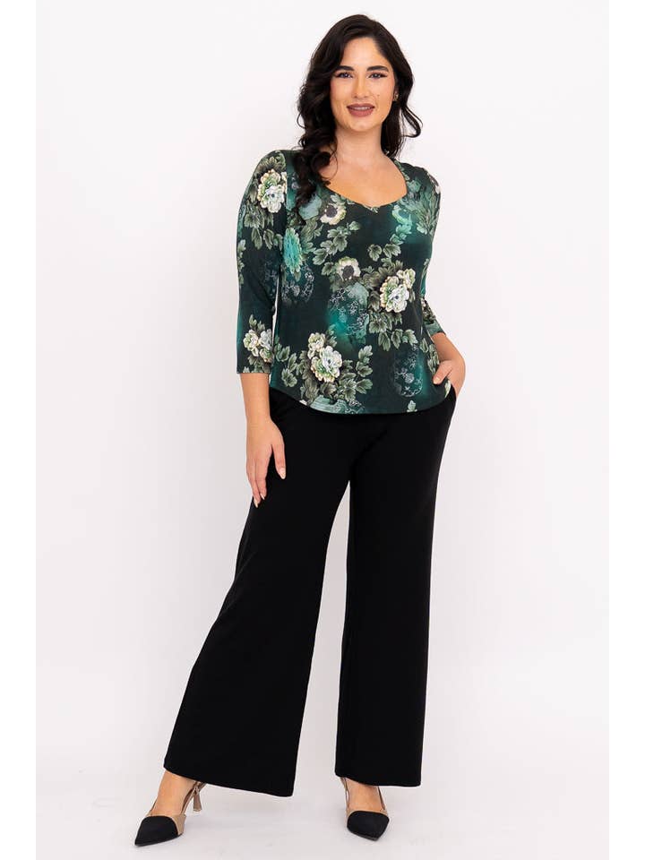 Blue Sky Clothing Co LLC - Wholesale Blouse - Women's - Ritzy 3/4 Top, Teal Magic, Bamboo1