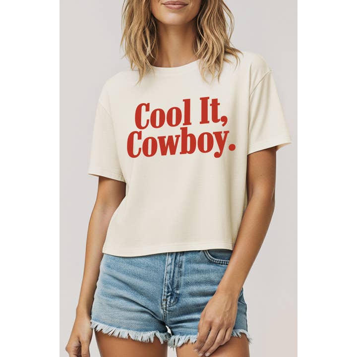"COOL IT COWBOY" BOXY GRAPHIC CROP TOP for wholesale by VINTAGE POINT USA