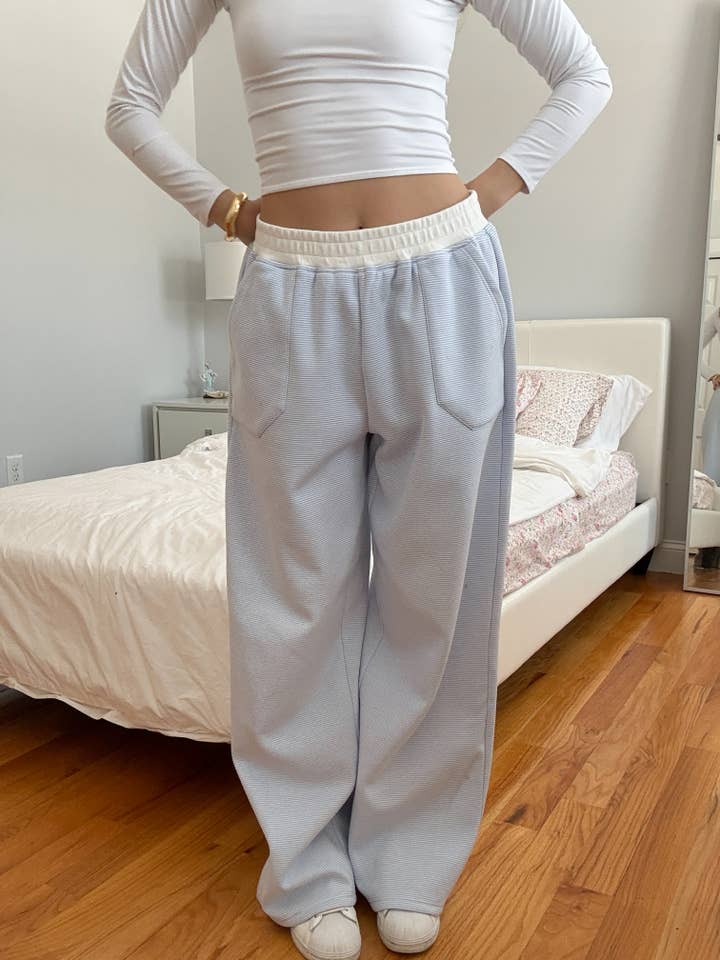 Blue and White Mini Striped Sweatpants for wholesale on Faire15