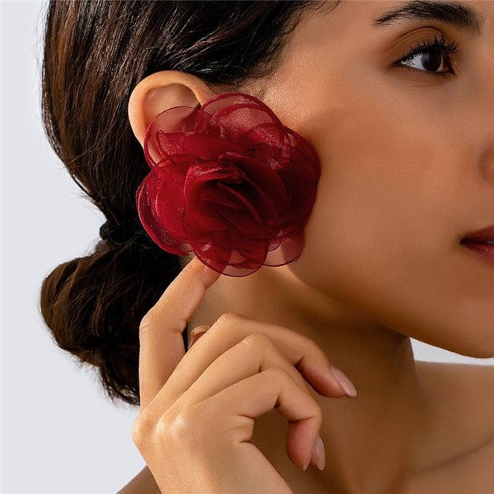 Brincos de Flor de Malha Rosa por atacado de Mirazshoes WholeSale