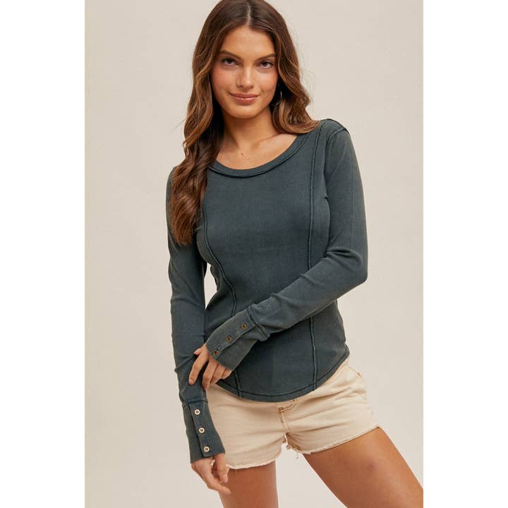 WIDE BOAT NECK SNOW WASHED RIBBED HENLEY TOP for wholesale by Apolline