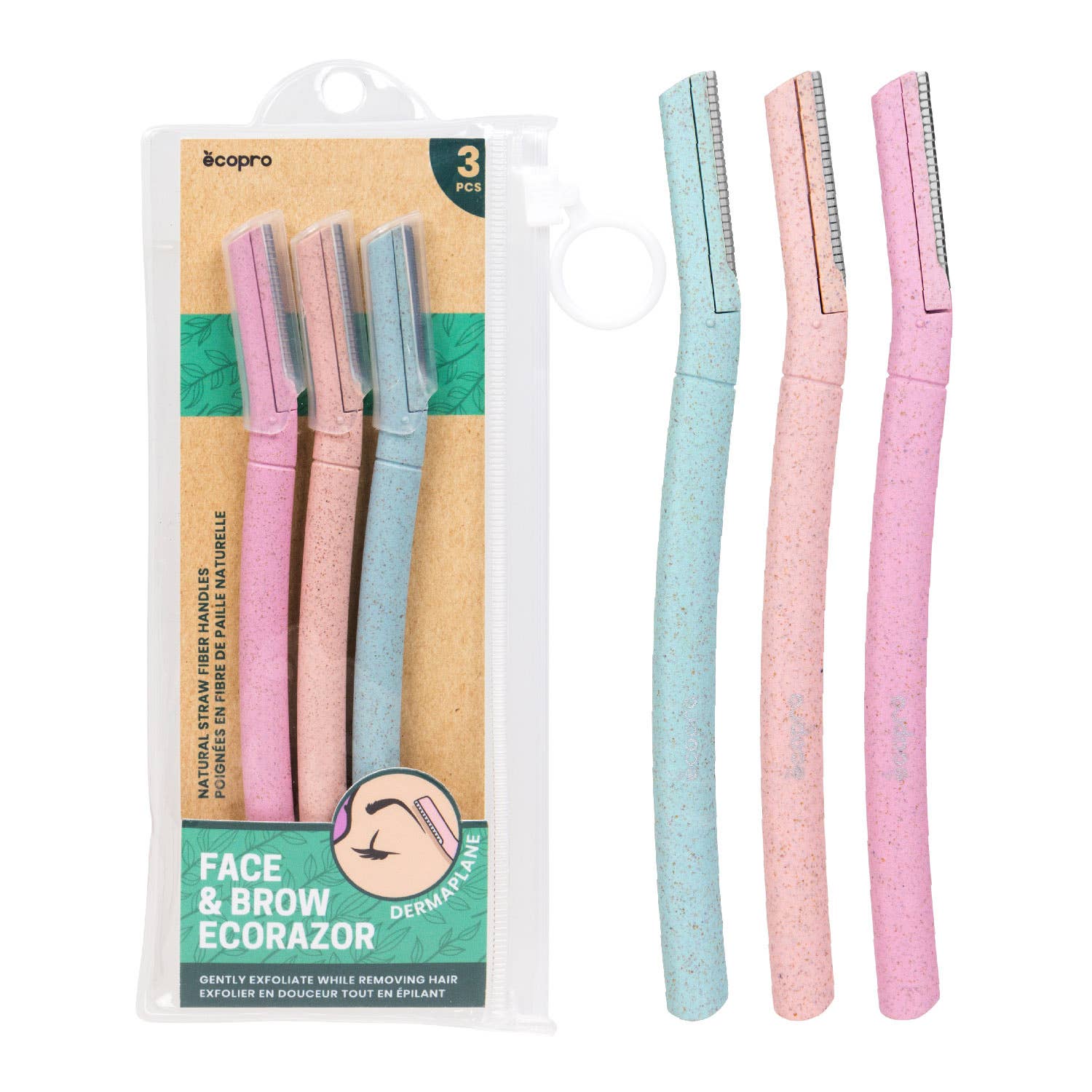 Lindo - Vente Rasoirs/correcteurs pour sourcils - Écorazor EcoPro pour le visage et les sourcils avec pochette de voyage - 3 pièces/paquet1