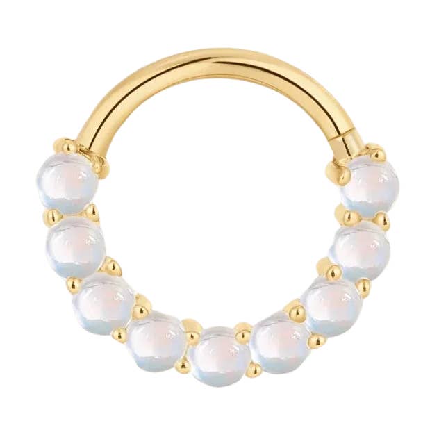 Revel – Rainbow Moonstone Arc – 14K Gold Clicker for wholesale by Piercing-zone