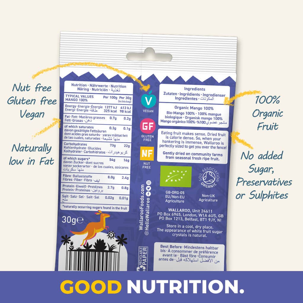 WALLAROO - Wholesale Dried/Dehydrated Fruit - Wallaroo Organic Dried Mango Slices 10x30g2