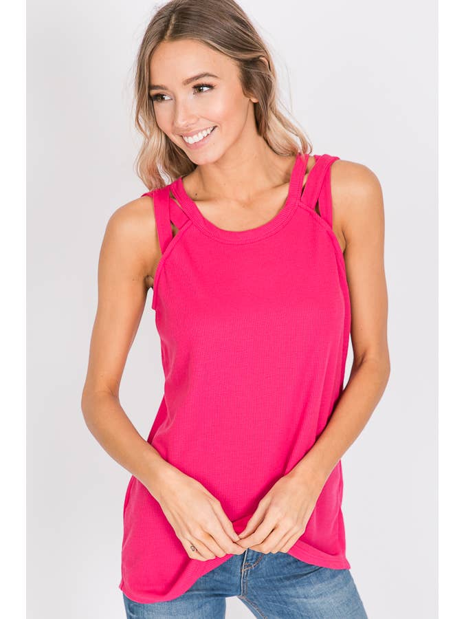 7th Ray - Venta al por mayor Camiseta sin mangas - Mujer - Top de Tirantes con Detalle de Correa en el Hombro de Punto Térmico T23956