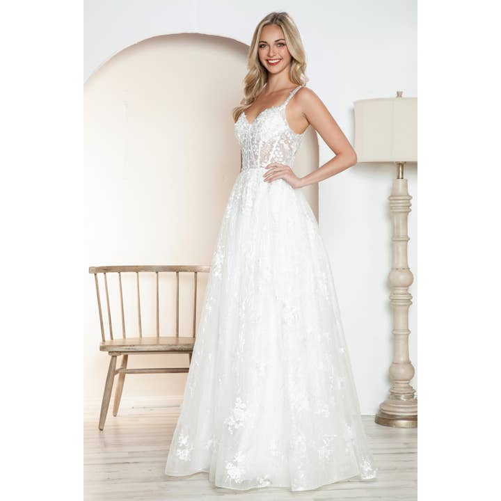 OFF WHITE JT2495AW 3D floral ballgown with sheer corset bodice for wholesale on Faire4