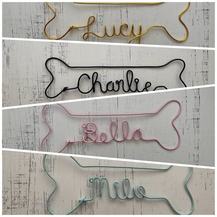 Wonder Wire Design - Vente Pancarte - Panneau de nom personnalisé en os de chien | Panneau de nom de chien personnalisé | Panneau de nom de chien en fil métallique | Panneau de mot en fil | Signe en os7
