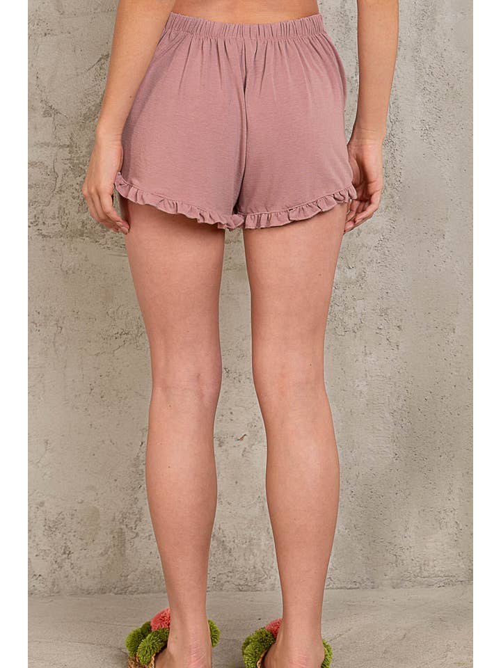 Pol Clothing - Wholesale Shorts - Women's - Back Elastic Waistband Ruffle Trim Knit Shorts