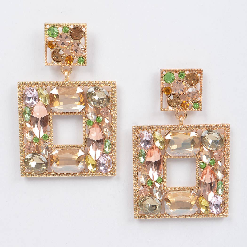 3AM BY H&D ACCESSORIES - Wholesale Dangle Earrings - Double Square Bejeweled Earring2