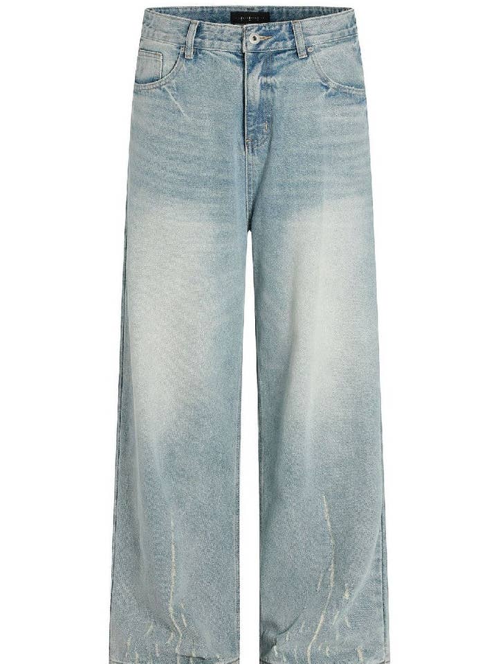Blue Washed Textured Straight Jeans for wholesale on Faire