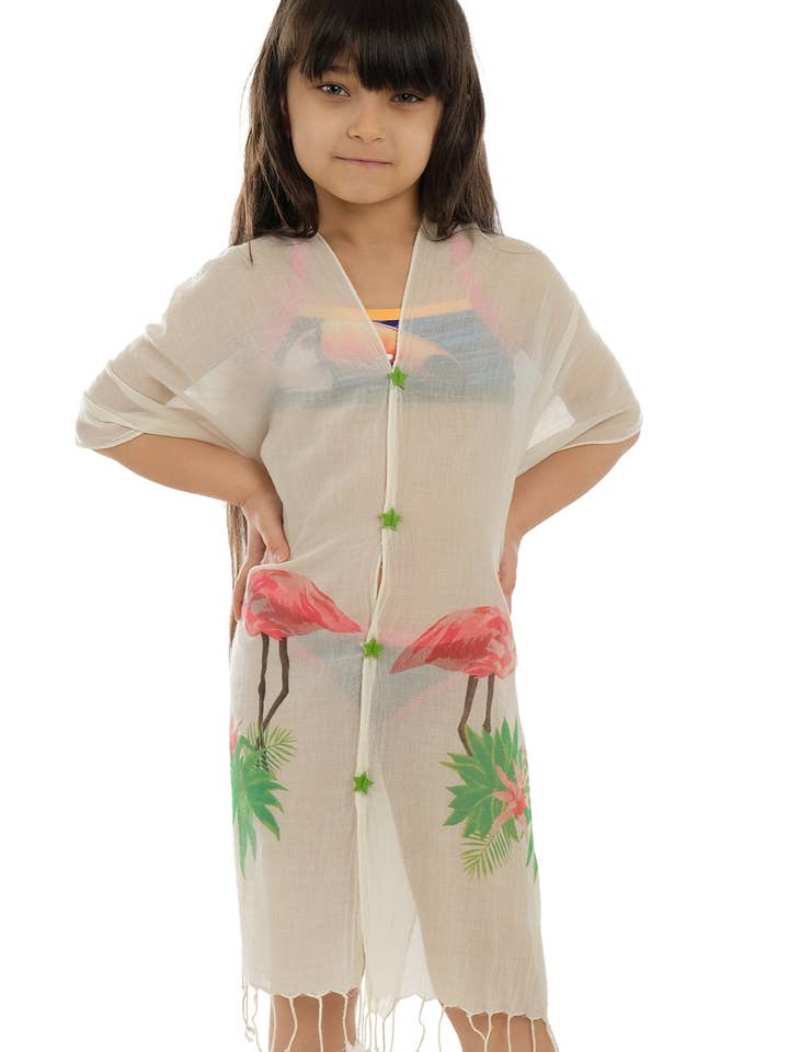 Paréo deux pièces en coton Flamingo pour enfants pour la vente par Dosimira