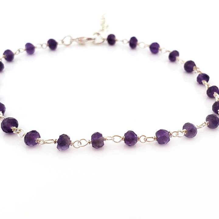 Amethyst Gemstone Sterling Silver Layering Bracelet for wholesale by CY Design Studio