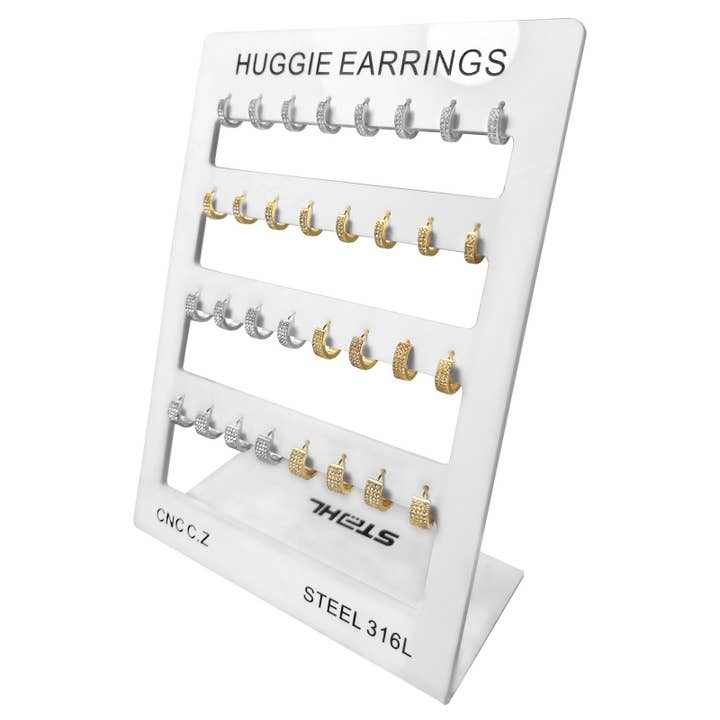 Stainless Steel Cnc Huggie Earrings Display for wholesale by AAB Style Inc.